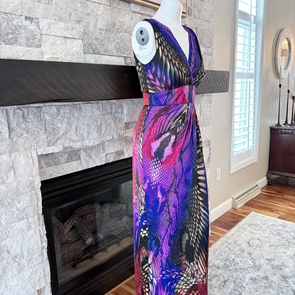 Boston Proper Snake Print Maxi Dress Size 8 Purple Pink Bodycon - Picture 3 of 10